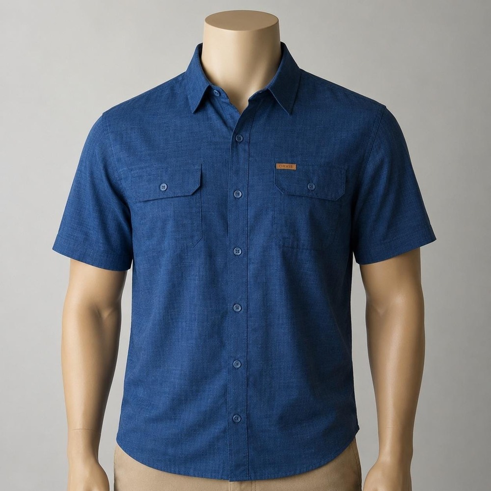 Orvis Button Down Shirt Quick-Dry Fishing Short Sleeve Blue XXL